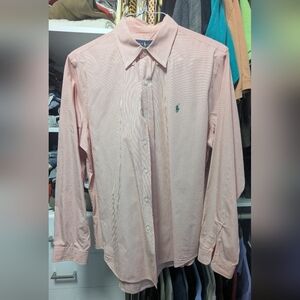 Ralph Lauren Men's Large Red/Orange Striped Button Up Dress Shirt